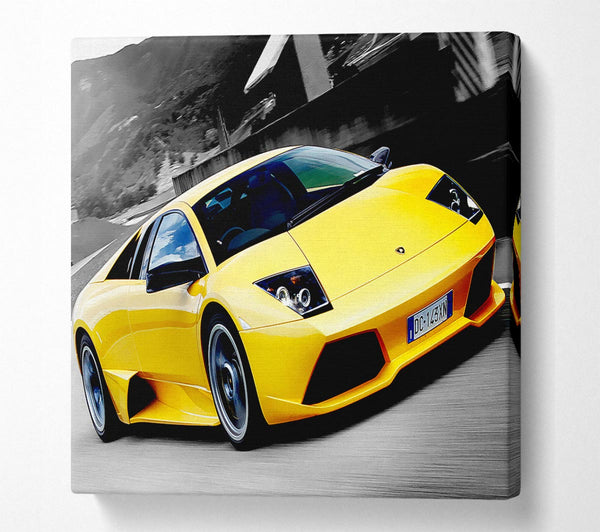 Picture of Lamborghini On The Move Yellow Square Canvas Wall Art