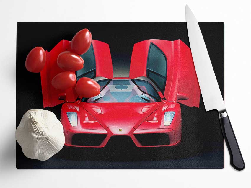 Lamborghini Bat Winged Doors Red Glass Chopping Board