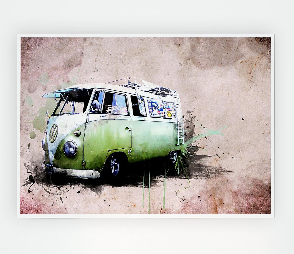 Hippies Van Print Poster Wall Art