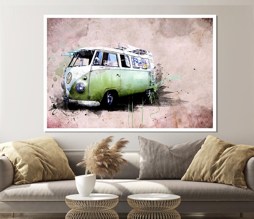 Hippies Van Print Poster Wall Art