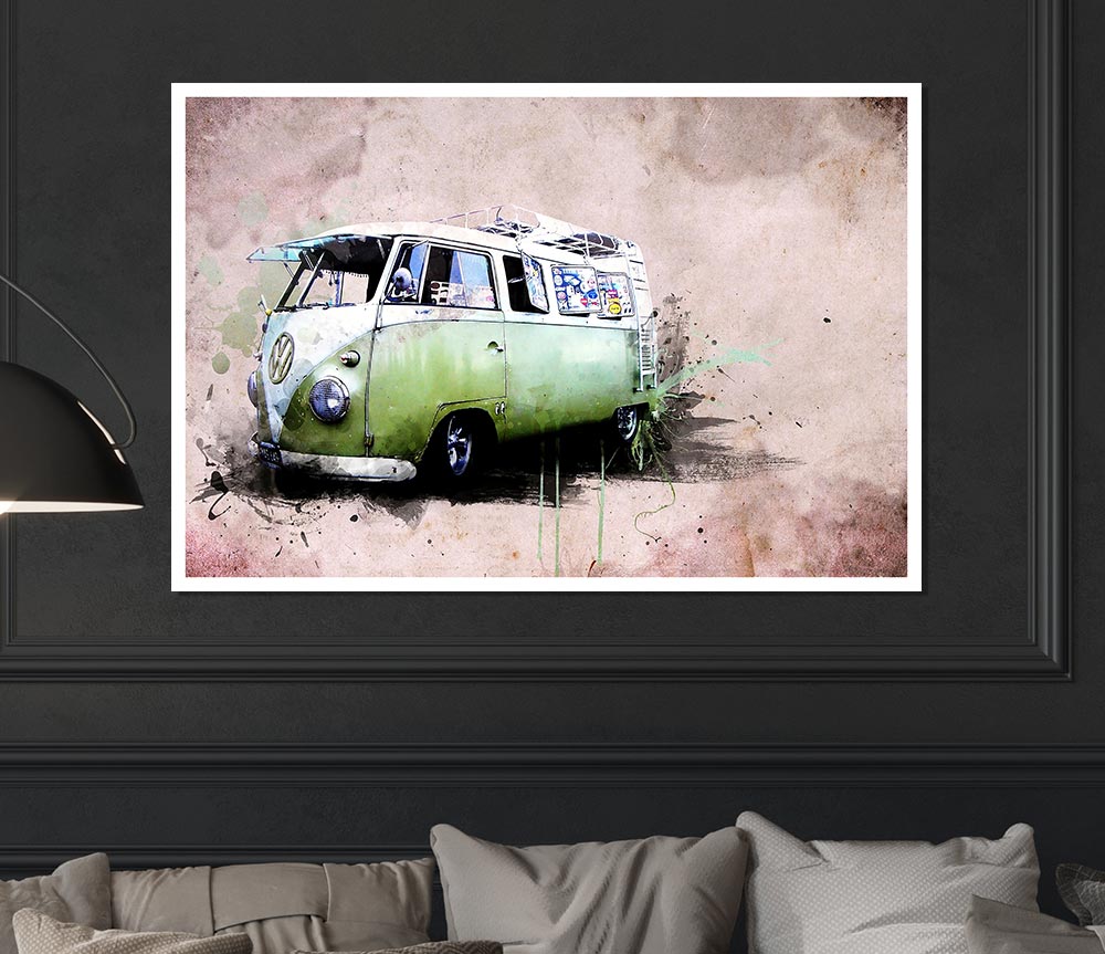 Hippies Van Print Poster Wall Art