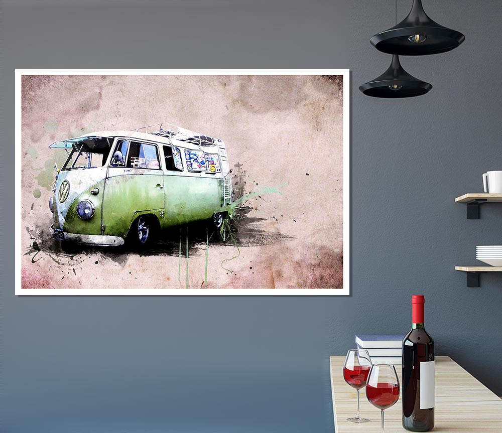 Hippies Van Print Poster Wall Art