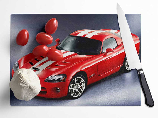 Ford Mustang Red White Stripes Glass Chopping Board