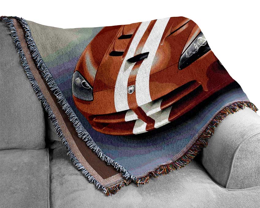 Ford Mustang Red White Stripes Woven Blanket