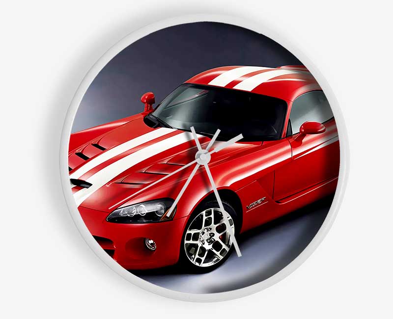 Ford Mustang Red White Stripes Clock - Wallart-Direct UK