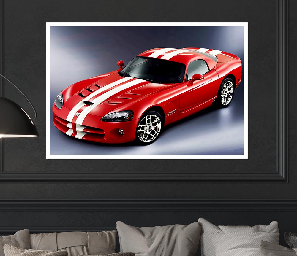 Ford Mustang Red White Stripes Print Poster Wall Art