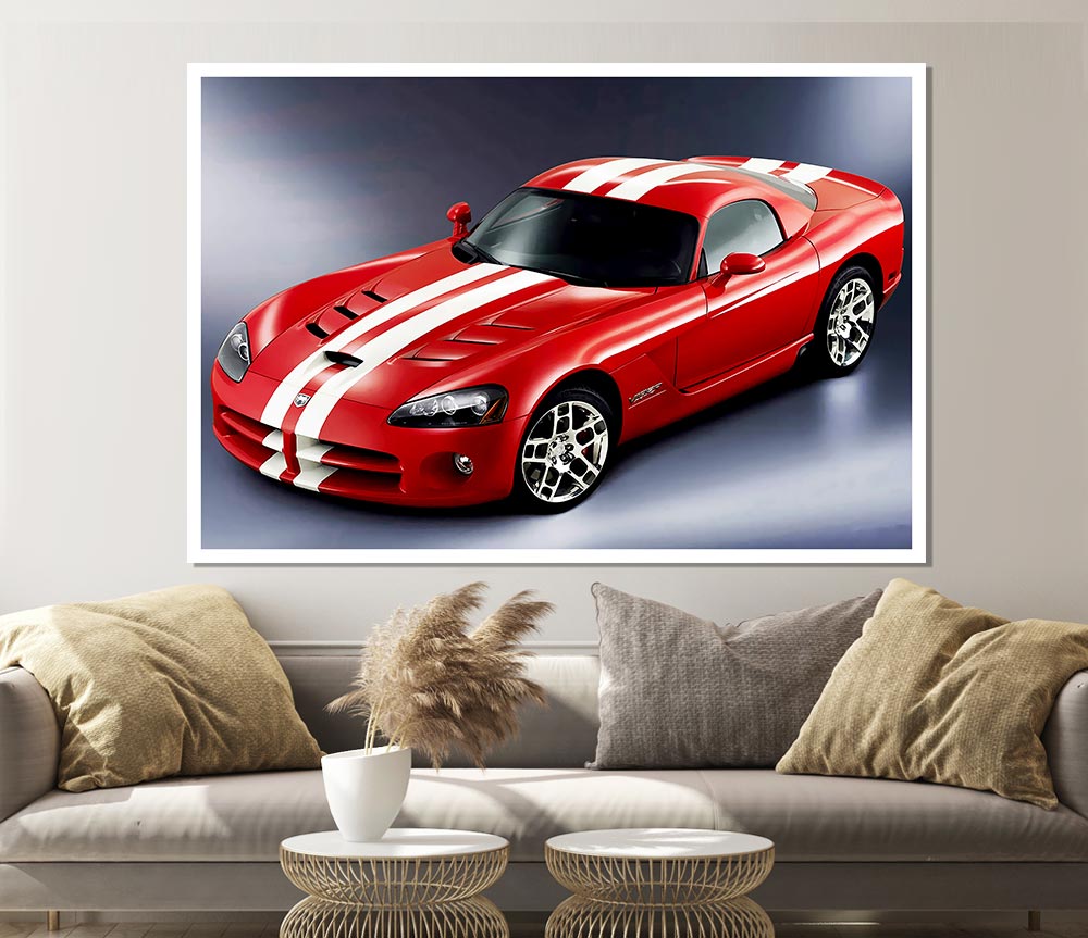 Ford Mustang Red White Stripes Print Poster Wall Art