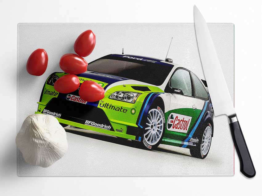 Ford Focus Rally Car Glass Chopping Board