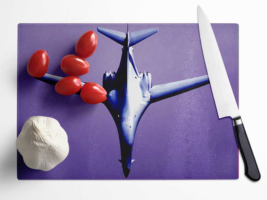 Fighter Plane Purple Skies Glass Chopping Board