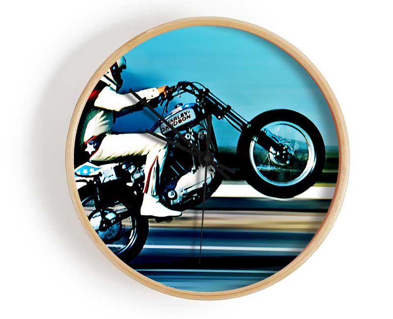 Evel Knievel Wheelie Colour Clock - Wallart-Direct UK