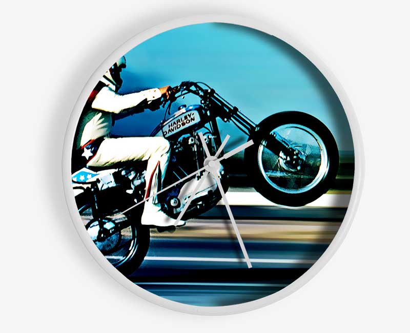 Evel Knievel Wheelie Colour Clock - Wallart-Direct UK