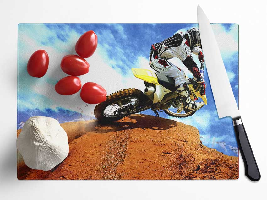 Crazy Motocross Bike Glass Chopping Board