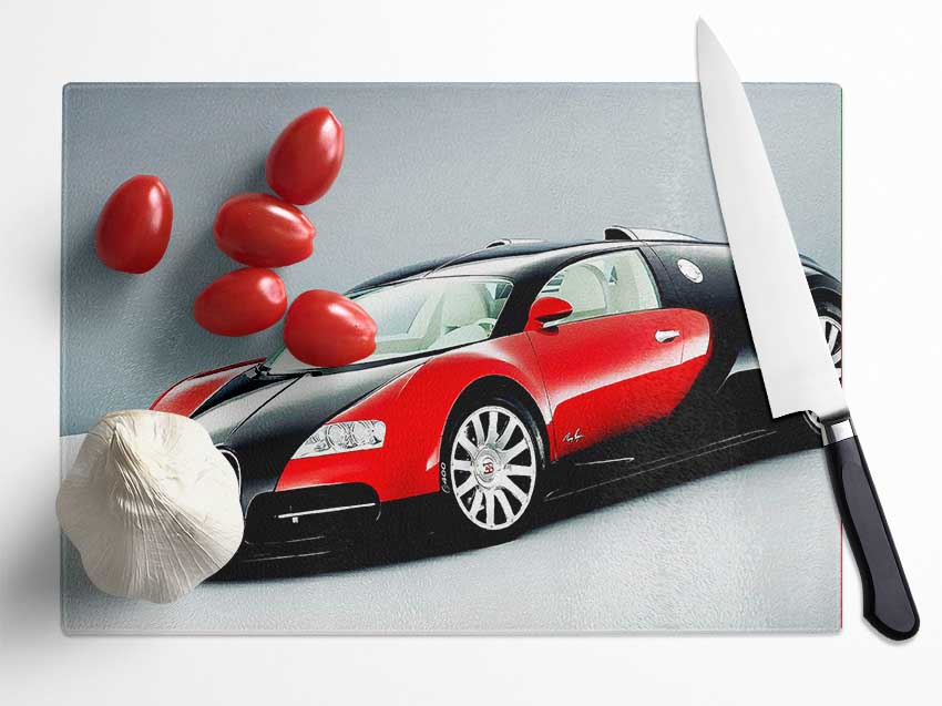 Bugatti Veyron Red And Black Side Profile Glass Chopping Board