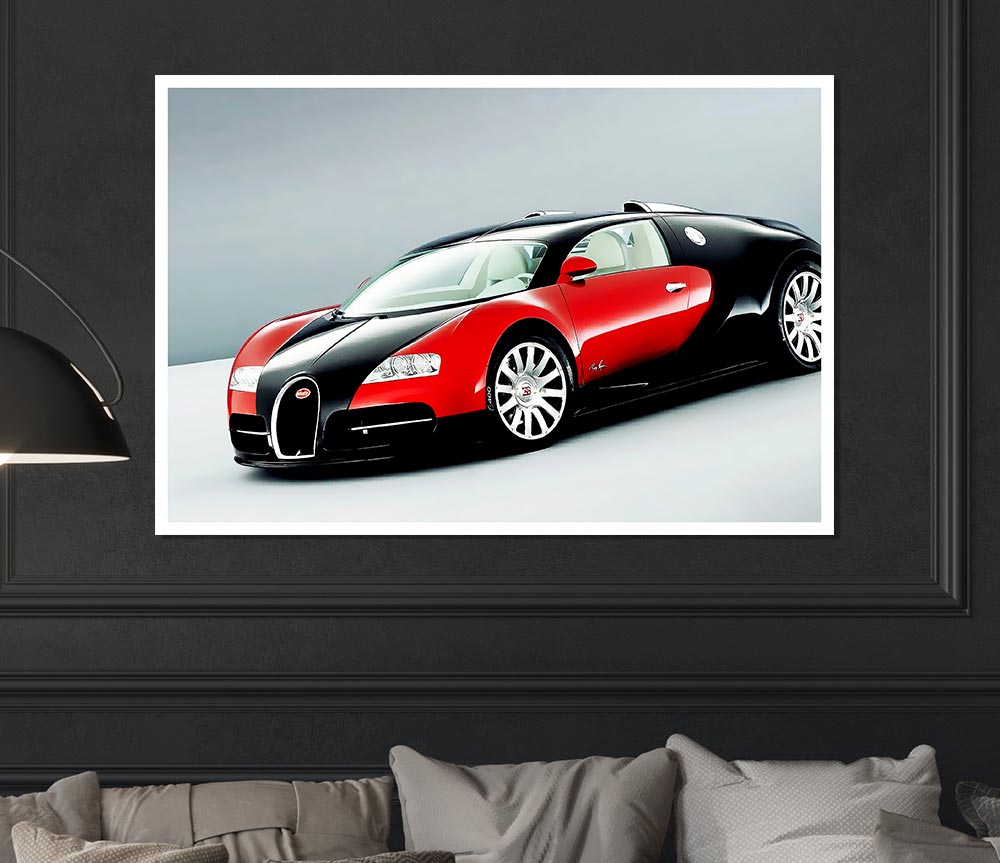 Bugatti Veyron Red And Black Side Profile Print Poster Wall Art