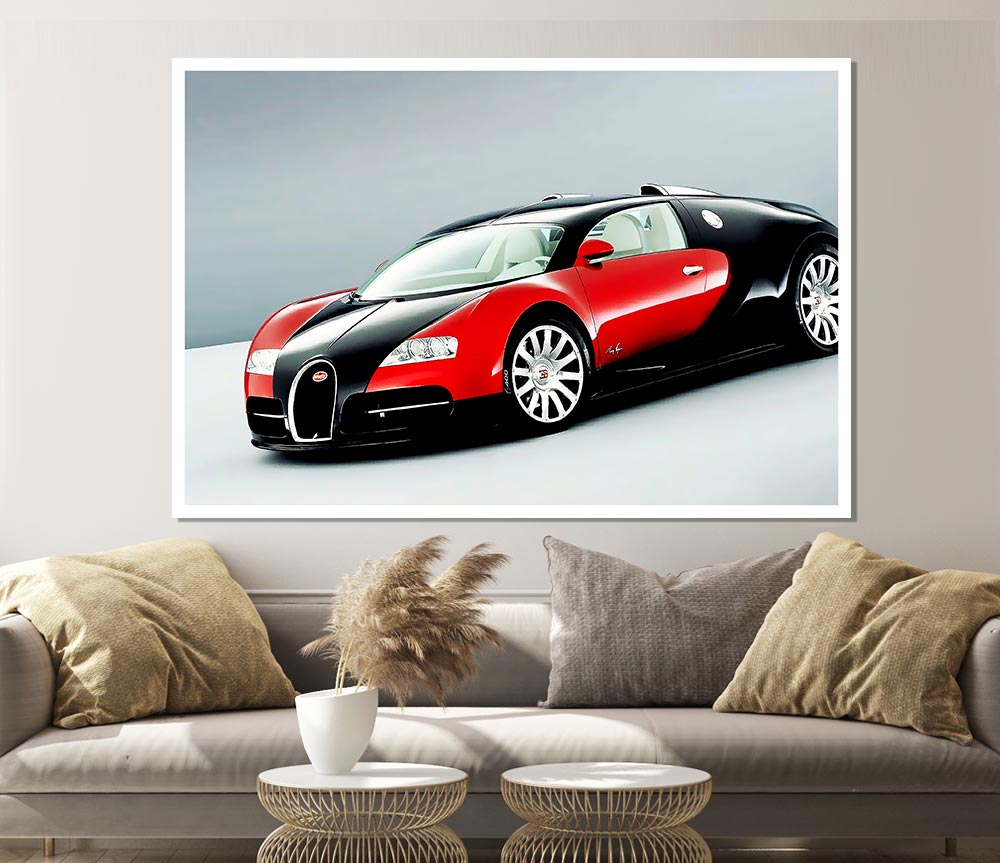 Bugatti Veyron Red And Black Side Profile Print Poster Wall Art