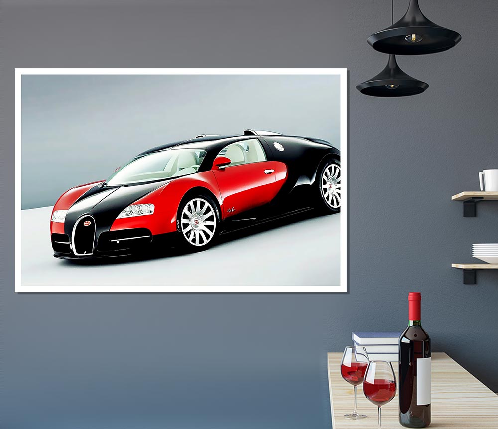 Bugatti Veyron Red And Black Side Profile Print Poster Wall Art