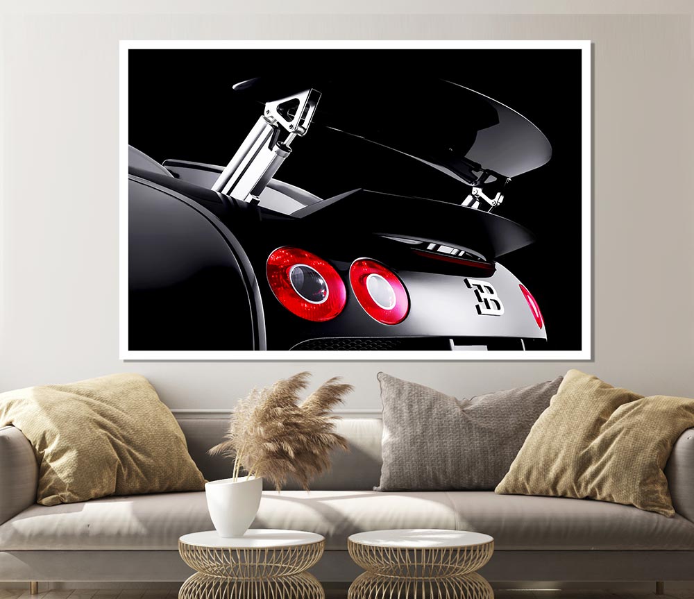 Bugatti Veyron Rear Black Print Poster Wall Art