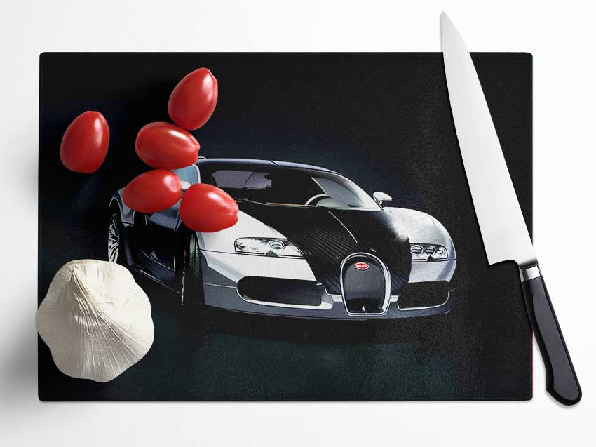 Bugatti Veyron Black Silver Glass Chopping Board