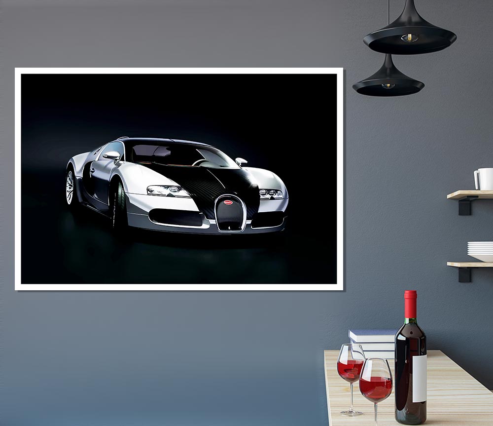 Bugatti Veyron Black Silver Print Poster Wall Art