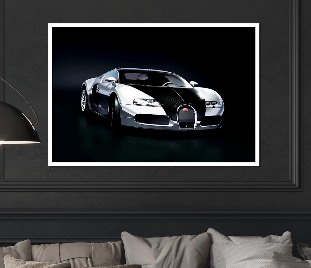 Bugatti Veyron Black Silver Print Poster Wall Art