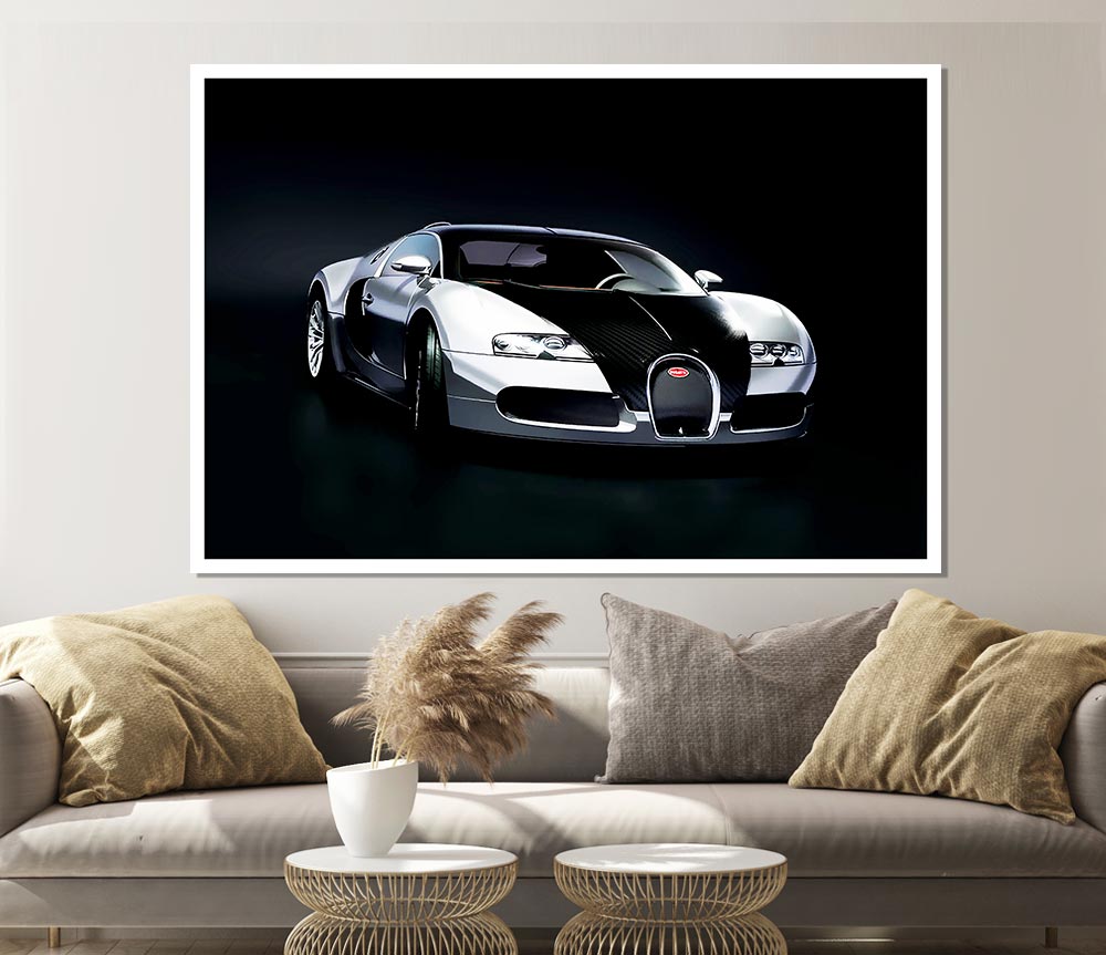 Bugatti Veyron Black Silver Print Poster Wall Art