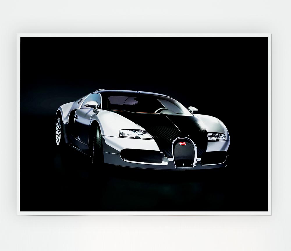 Bugatti Veyron Black Silver Print Poster Wall Art