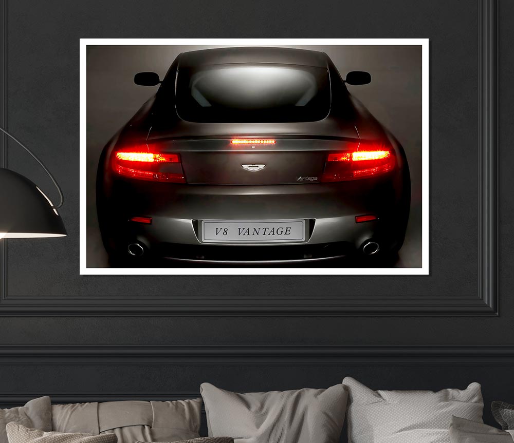 Aston Martin Vantage Gun Metal Grey Rear Print Poster Wall Art