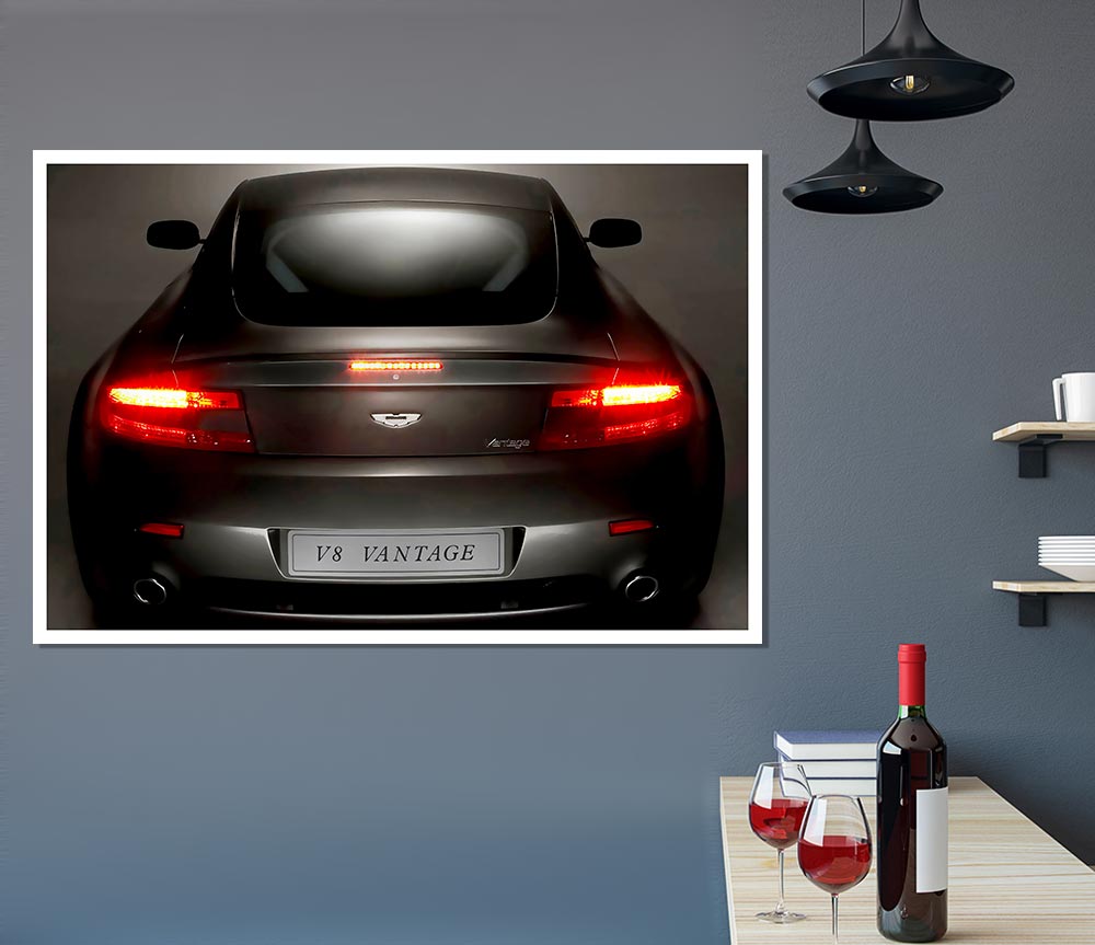 Aston Martin Vantage Gun Metal Grey Rear Print Poster Wall Art