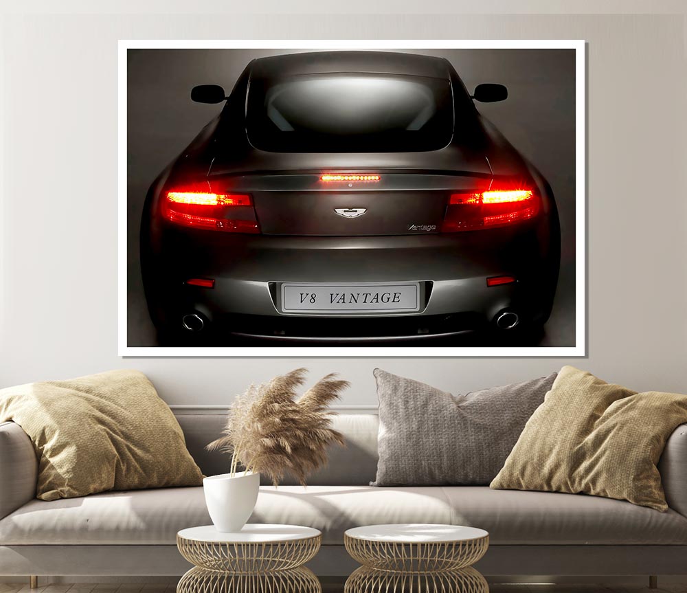 Aston Martin Vantage Gun Metal Grey Rear Print Poster Wall Art