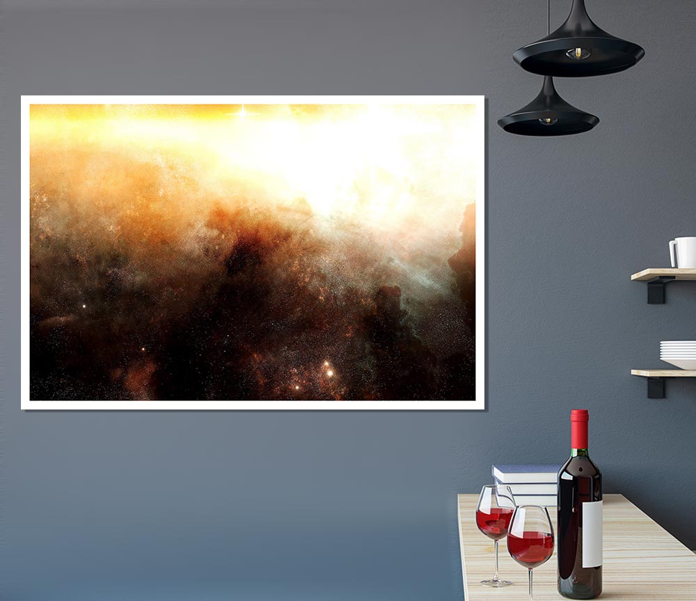 Golden Nebula Print Poster Wall Art