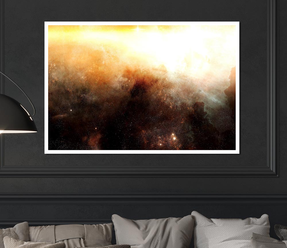 Golden Nebula Print Poster Wall Art