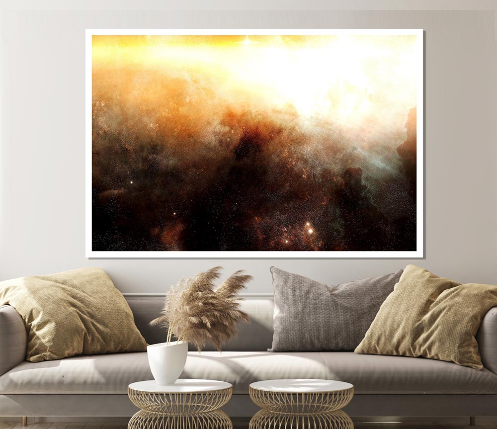 Golden Nebula Print Poster Wall Art