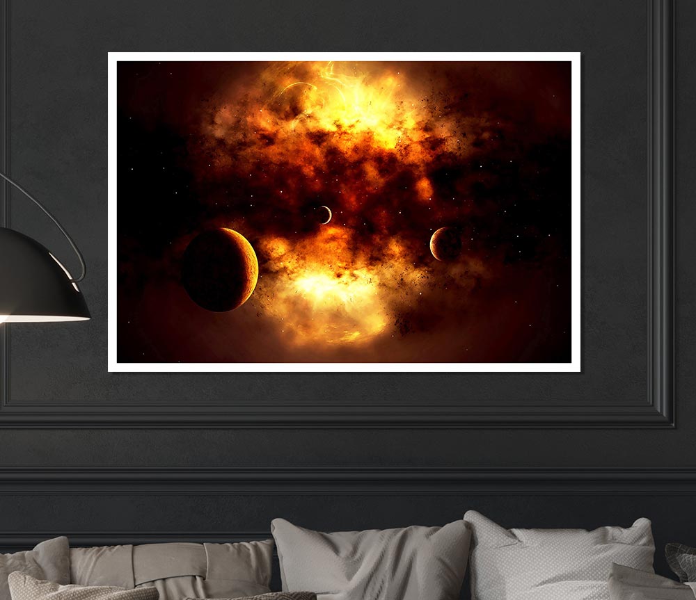 Golden Galaxy Print Poster Wall Art