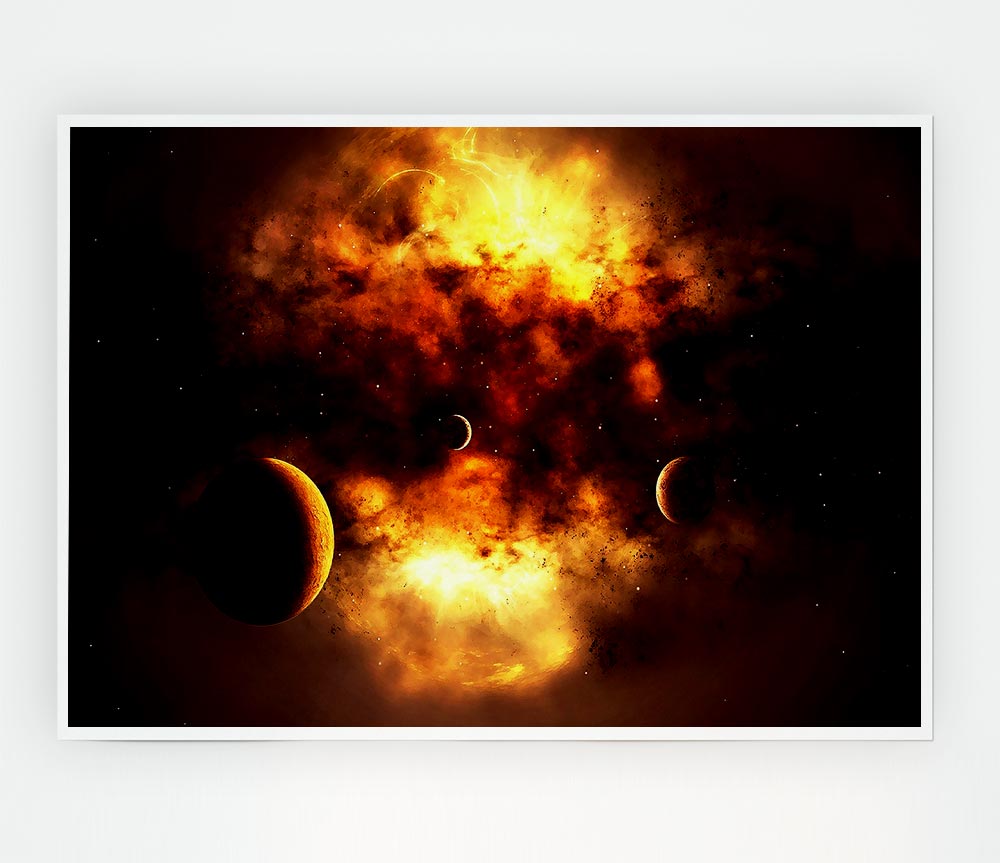 Golden Galaxy Print Poster Wall Art