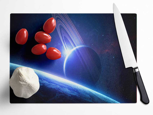 Planets Universe Blue Glass Chopping Board