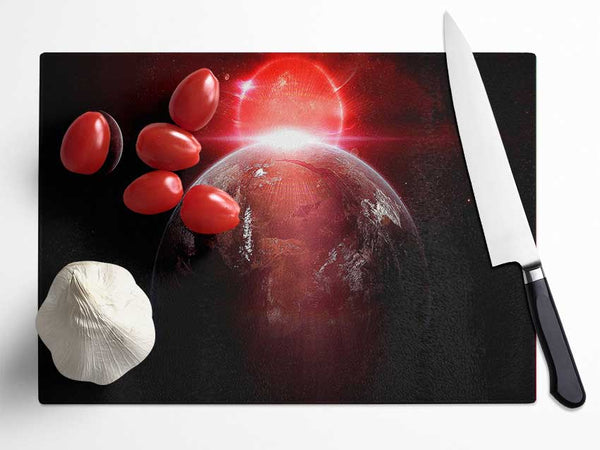 Earth Red Sunrise From Space Glass Chopping Board