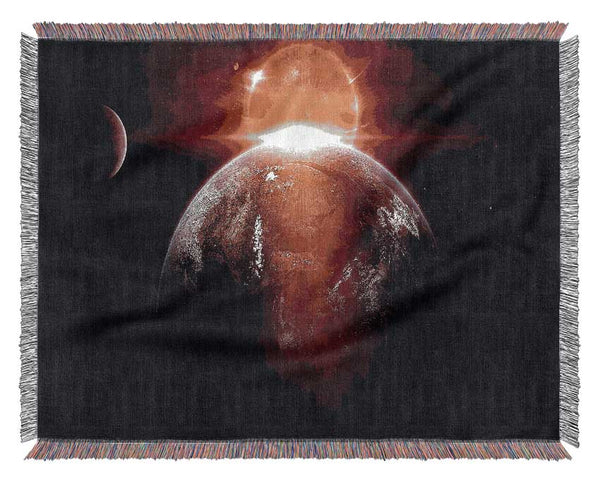 Earth Red Sunrise From Space Woven Blanket