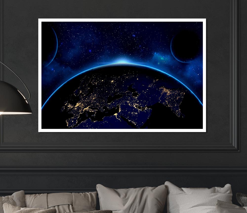 Blue Space Print Poster Wall Art