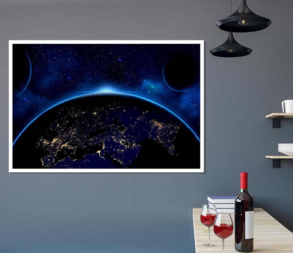 Blue Space Print Poster Wall Art