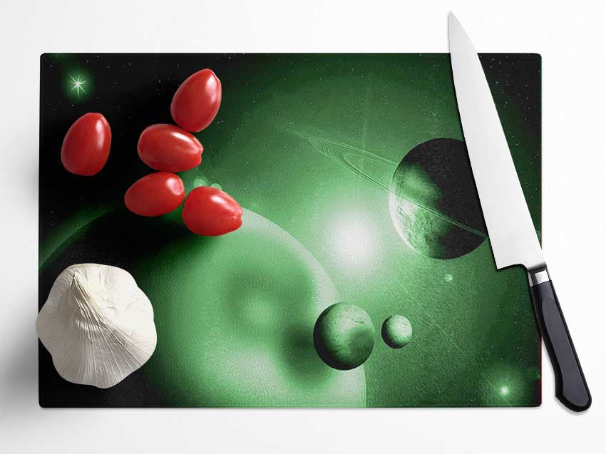 Green Planets Glass Chopping Board