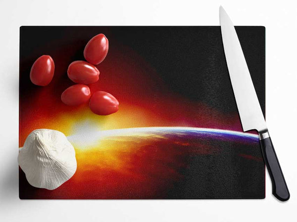 Sun Over Planet Earth Glass Chopping Board