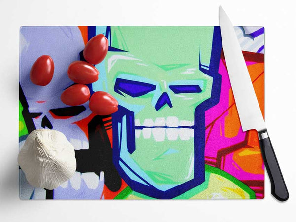 Skull Heads Glass Chopping Board