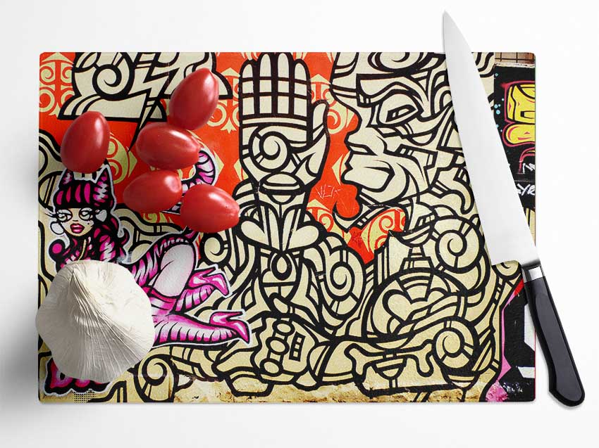 Graffiti Pink Cat Glass Chopping Board