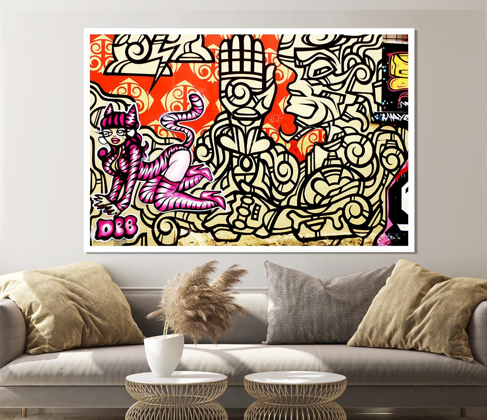 Graffiti Pink Cat Print Poster Wall Art