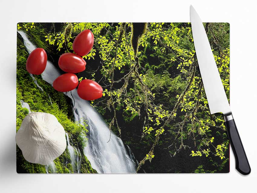 Mountain Waterfall Glass Chopping Board