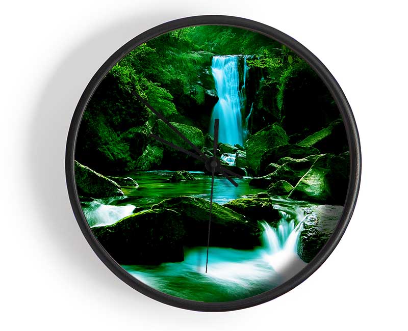 The Waterfall Flows Over The Rocks Clock - Wallart-Direct UK