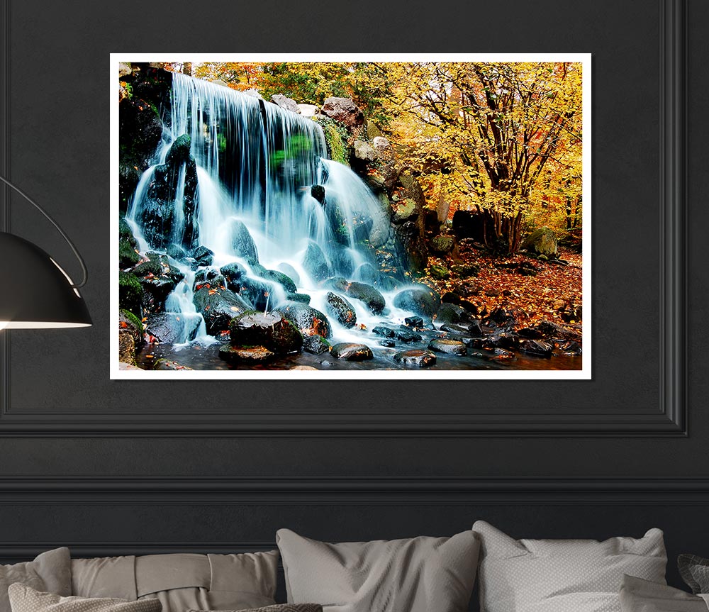 The Waterfalls Autumn Forest Print Poster Wall Art