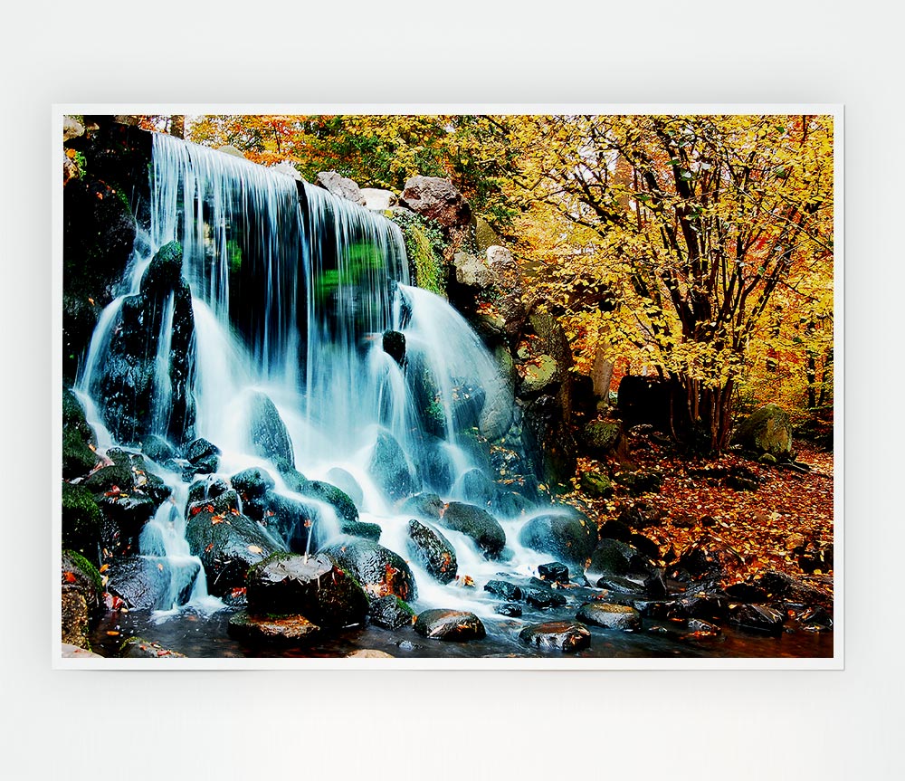 The Waterfalls Autumn Forest Print Poster Wall Art