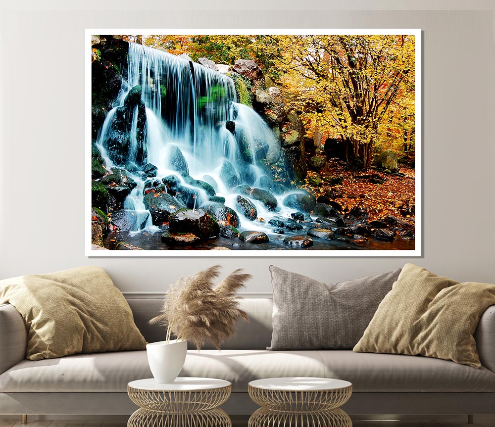 The Waterfalls Autumn Forest Print Poster Wall Art