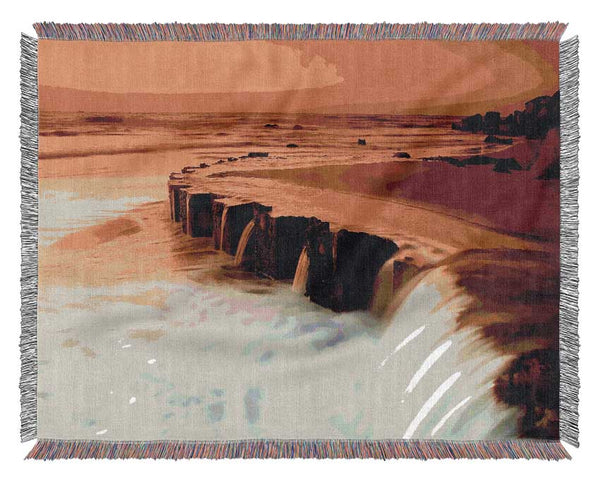 The Golden Flow To The Ocean Woven Blanket